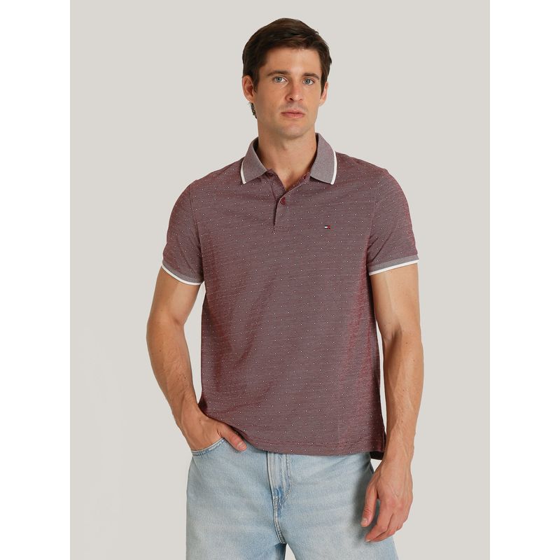 TOMMY HILFIGER - Polo Interlock Micropatern Regular Fit Burdeo Tommy Hilfiger