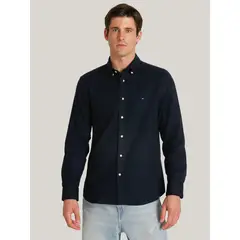 TOMMY HILFIGER - Camisa Herringbone Solid Regular Fit Azul Tommy Hilfiger_.