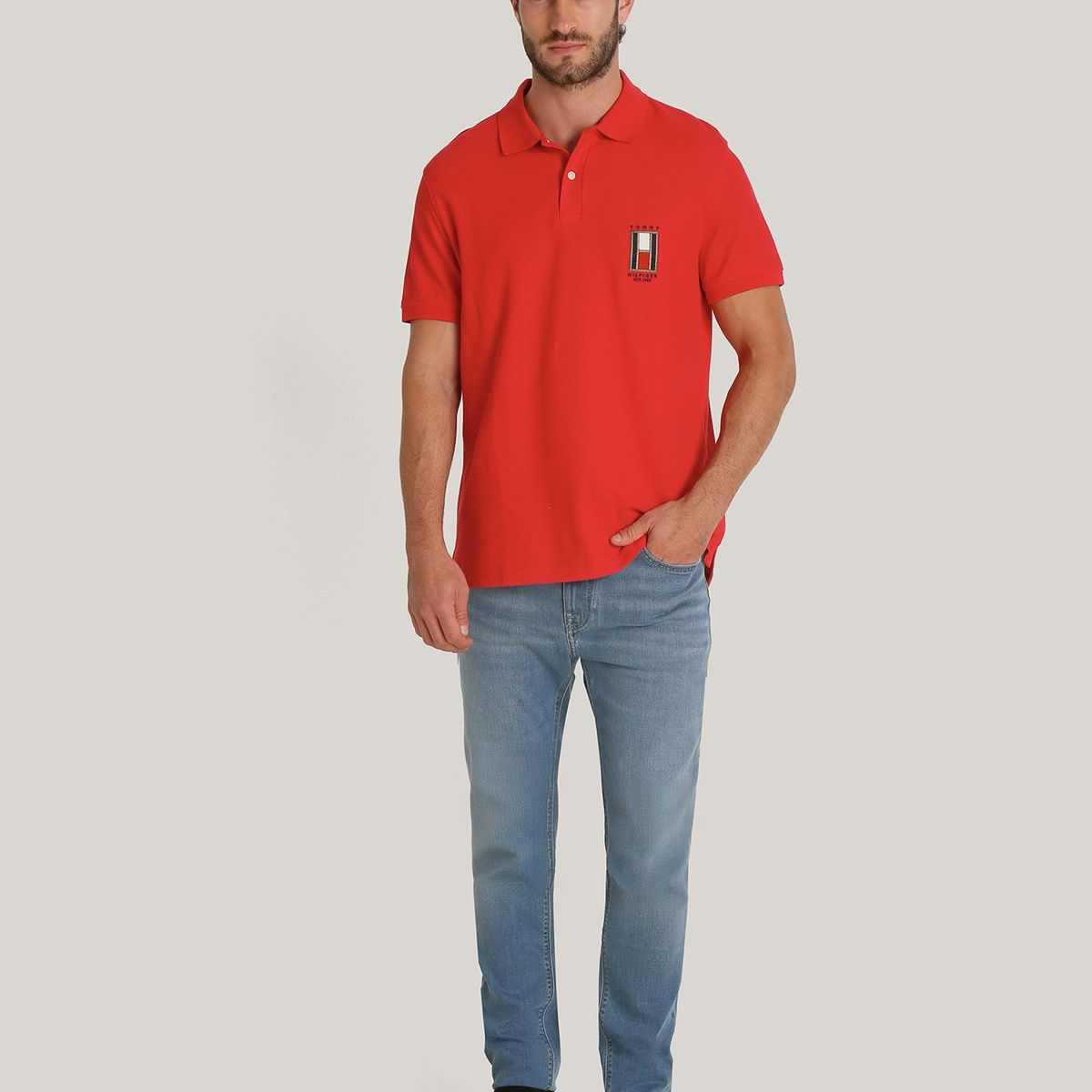 TOMMY HILFIGER - Polo De Corte Regular Con Logo Vertical Rojo Tommy Hilfiger