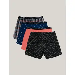 TOMMY HILFIGER - Pack De 4 Bóxers Woven Con Print Azul