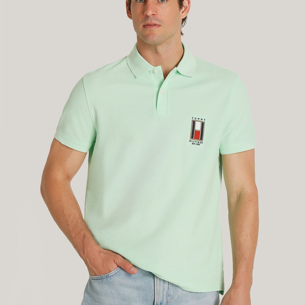 TOMMY HILFIGER - Polo De Corte Regular Con Logo Vertical Verde Tommy Hilfiger