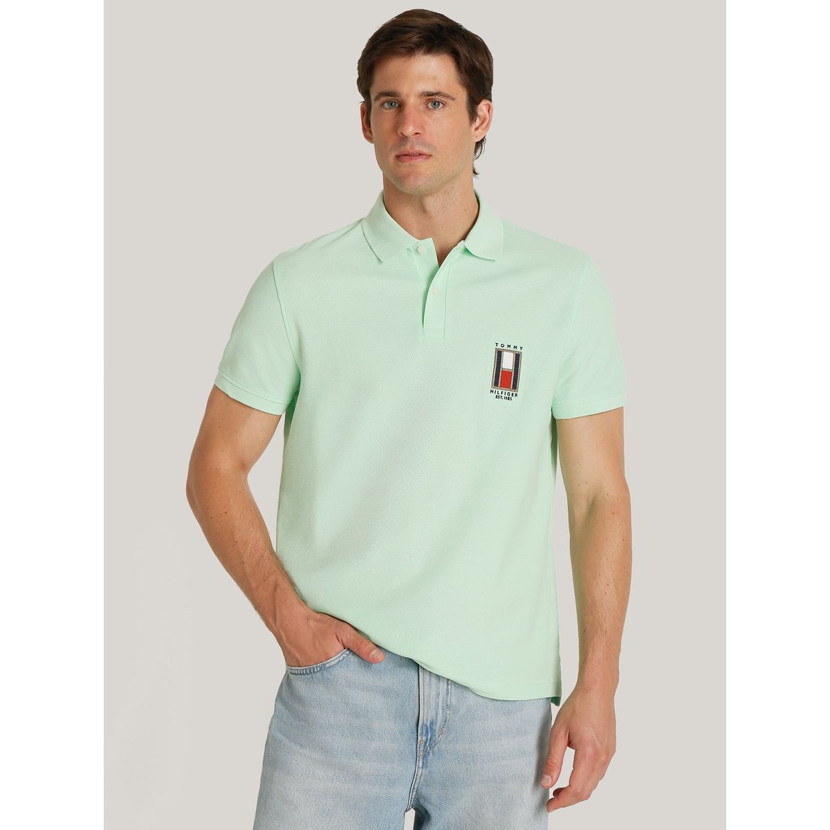 TOMMY HILFIGER - Polo De Corte Regular Con Logo Vertical Verde Tommy Hilfiger