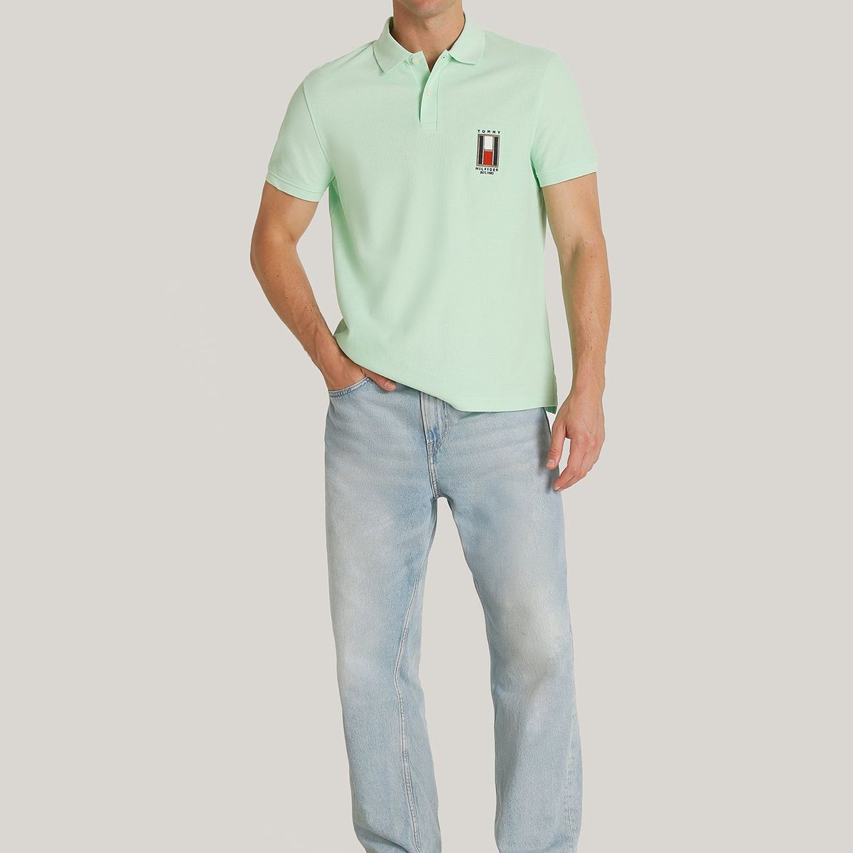 TOMMY HILFIGER - Polo De Corte Regular Con Logo Vertical Verde Tommy Hilfiger