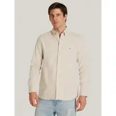 TOMMY HILFIGER - Camisa Herringbone Solid Regular Fit Beige