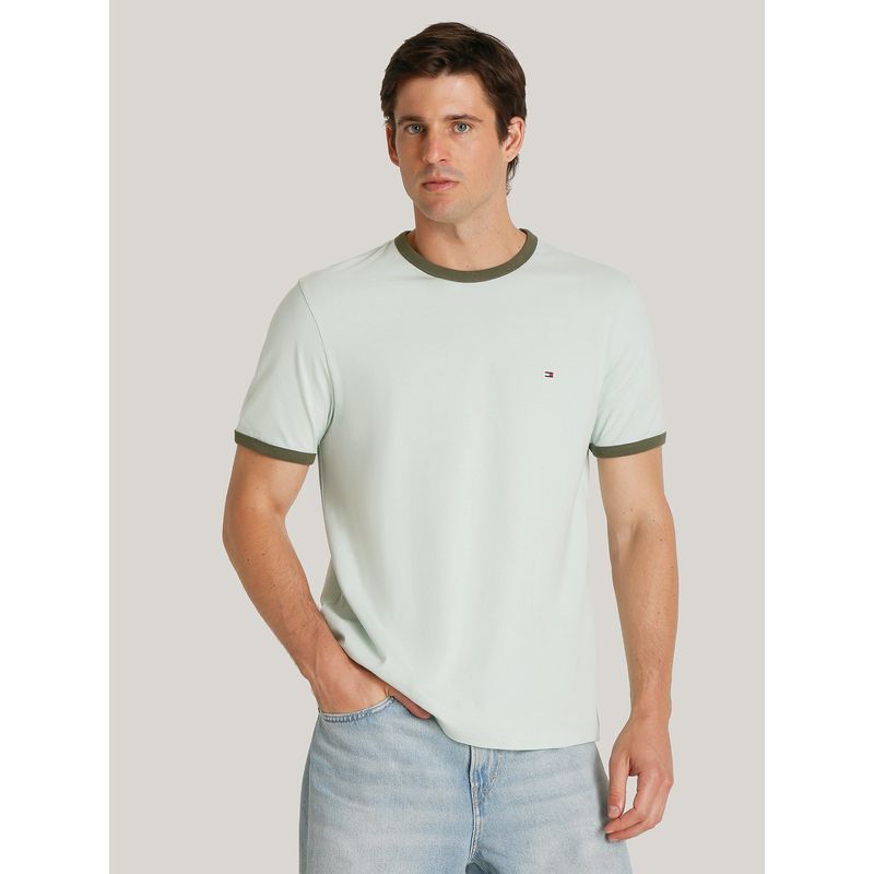 TOMMY HILFIGER - Polera De Algodón Con Logo Colour Block Verde Tommy Hilfiger