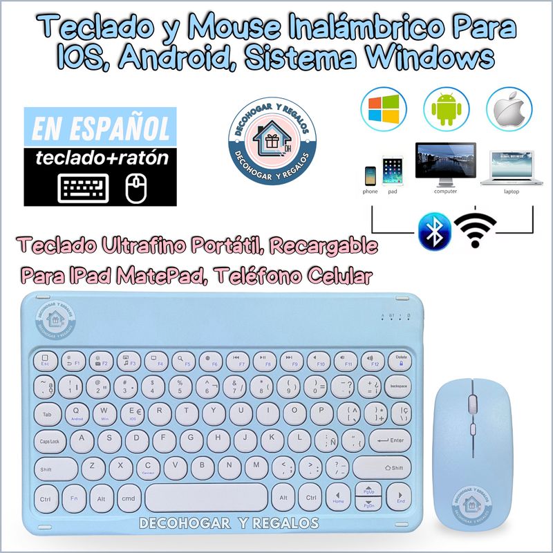 GENERICO - Kit Teclado y Mouse Inalámbrico Bluetooth Recargable En Español
