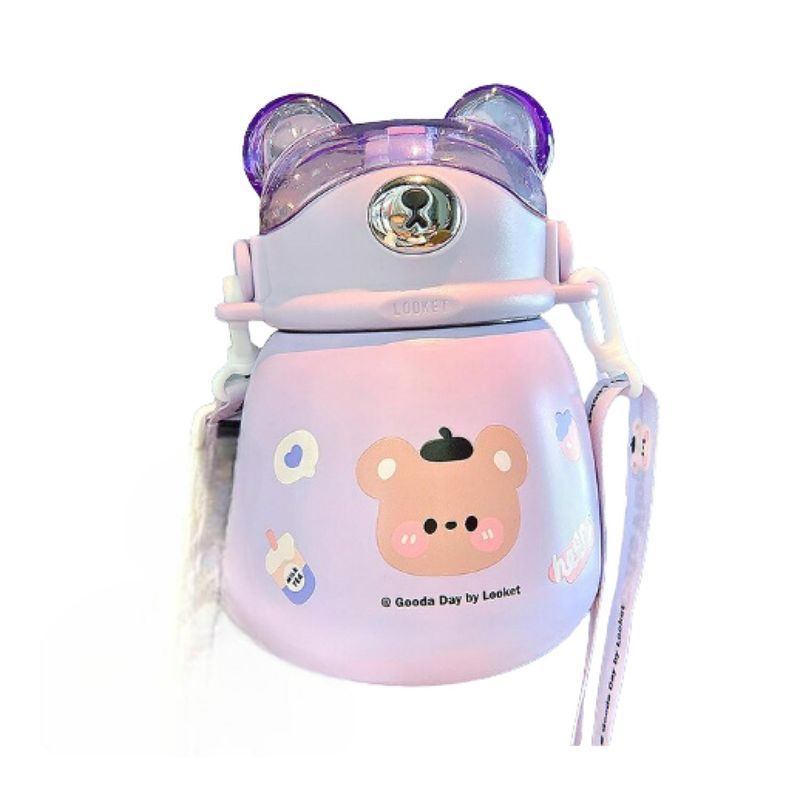 GENERICO - Termo Con Bombilla 300ml Morado Osito 3D