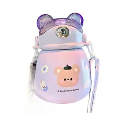 GENERICO - Termo Con Bombilla 300ml Morado Osito 3D
