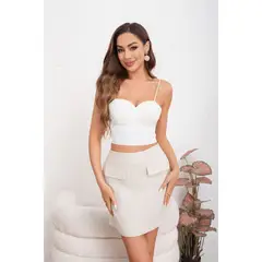 MPROPIA - Mini Falda Corta Mujer Casual Tiro Alto Tipo Tweed 0119