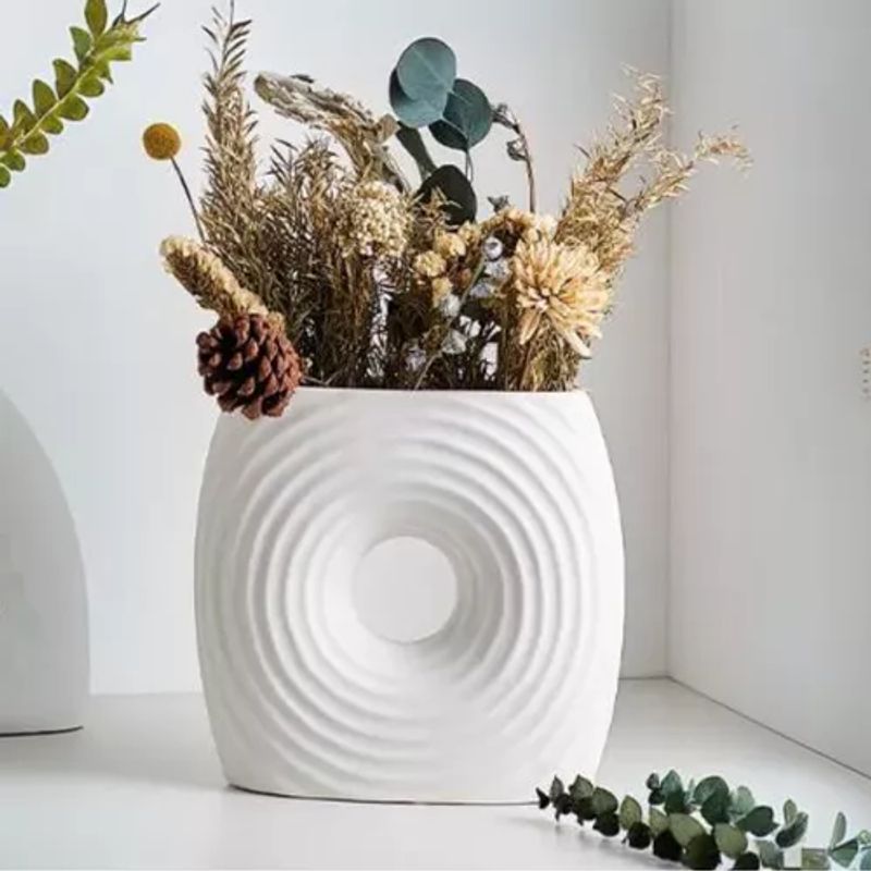 GENERICO - Florero Vintage Cerámica Circular 23x9x20cm BLANCO