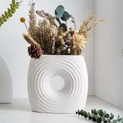 GENERICO - Florero Vintage Cerámica Circular 23x9x20cm BLANCO