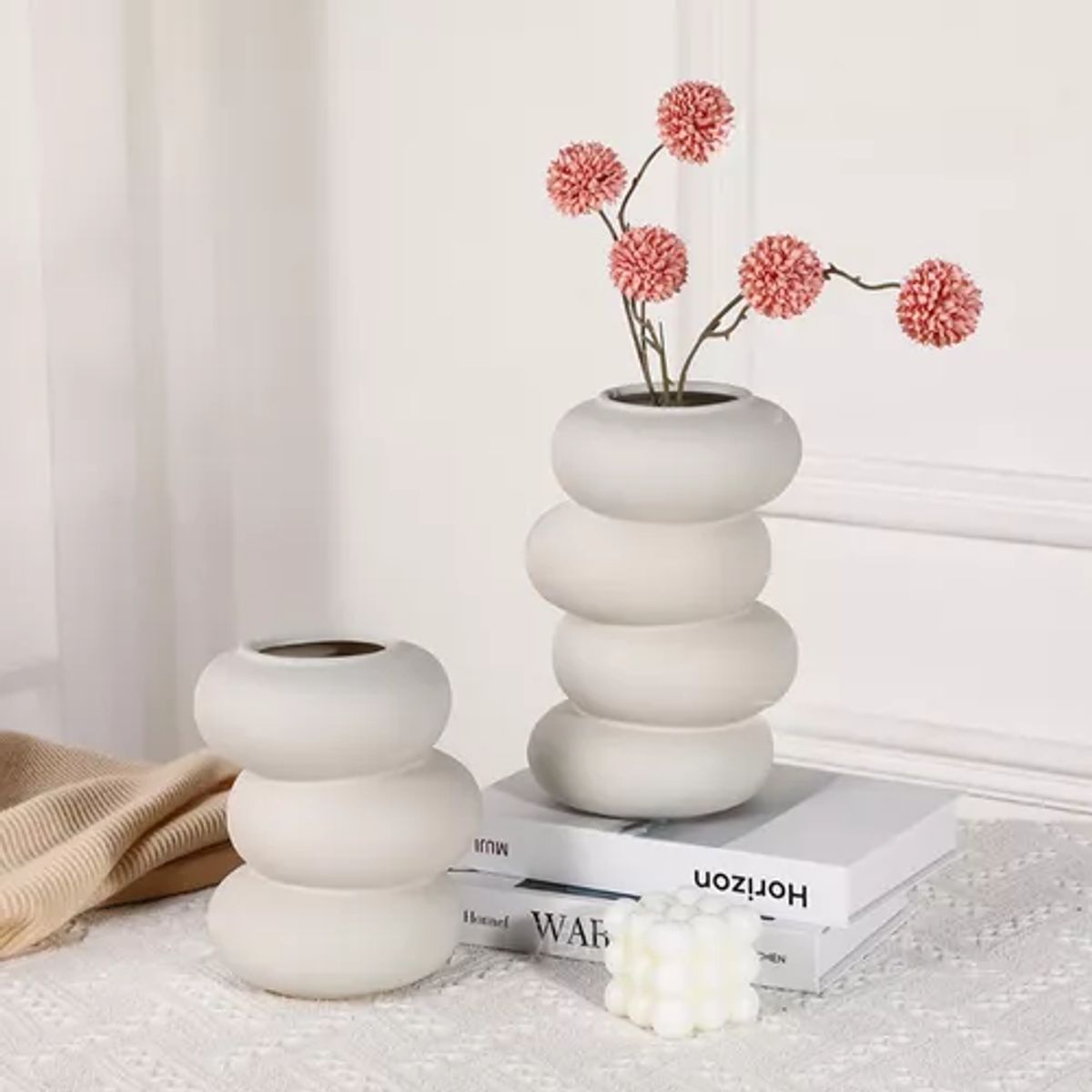 GENERICO - Florero Vintage Cerámica Cintura 16x14x23cm BLANCO