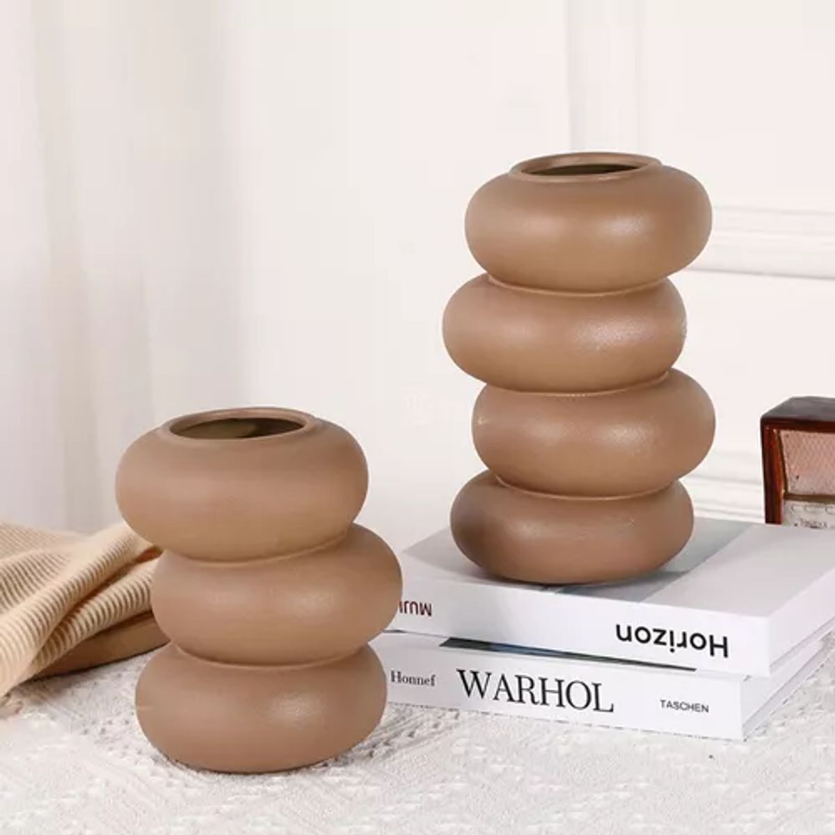 GENERICO - Florero Vintage Cerámica Cintura 16x14x23cm CAFE