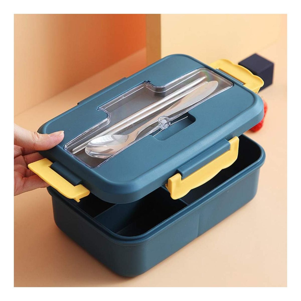 GENERICO - Lonchera Fiambrera Con Cuchara Y Palillos A Prueba De Fugas Azul