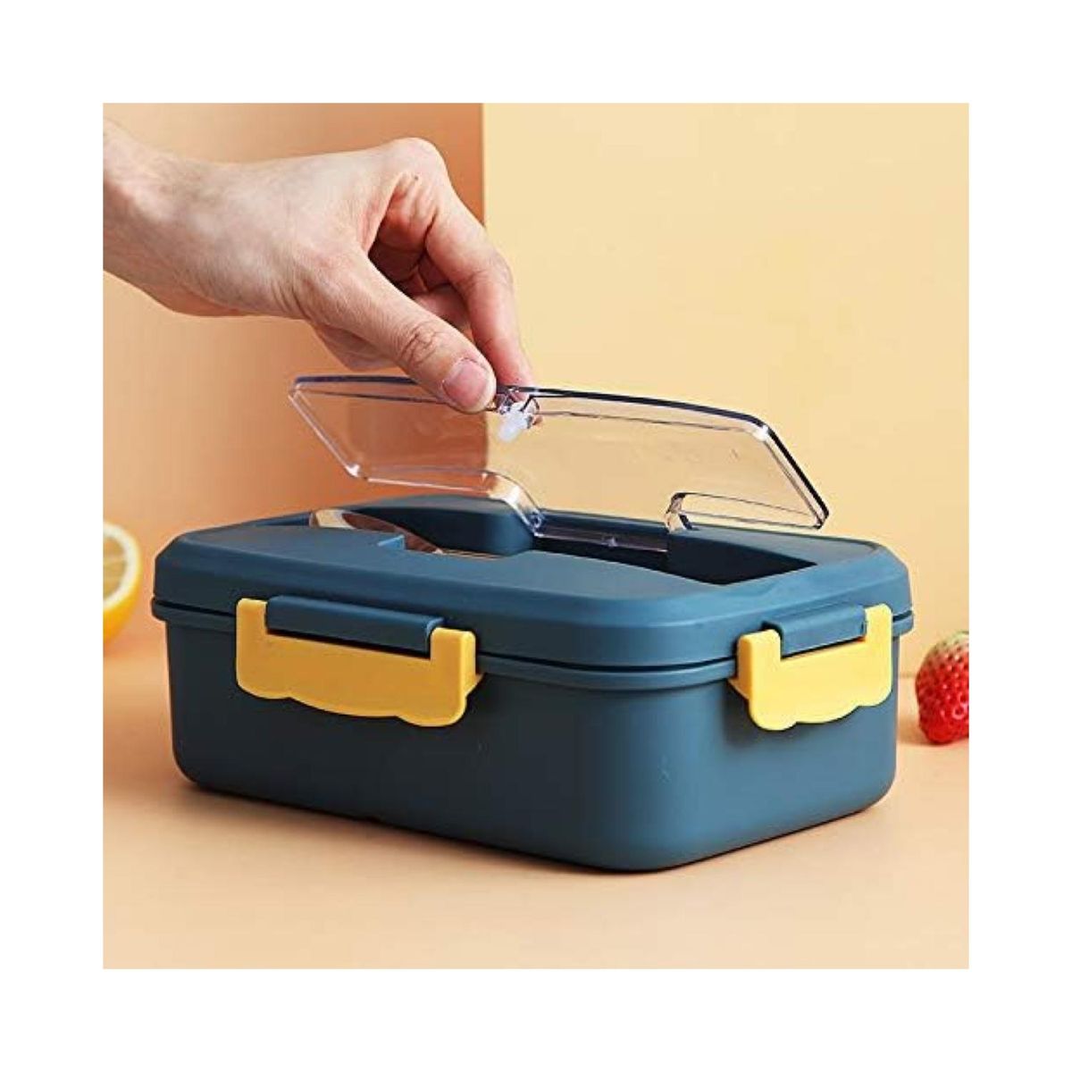 GENERICO - Lonchera Fiambrera Con Cuchara Y Palillos A Prueba De Fugas Azul