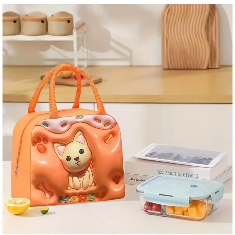 GENERICO - Lonchera Bolsa Termica 23x10x29cm Gato Naranja Kawaii