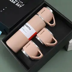 GENERICO - Botella térmica acero inoxidable 500ML con 3 tazas café agua caliente