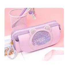 GENERICO - Estuche Cartuchera Diseño Gatito Morado Kawaii