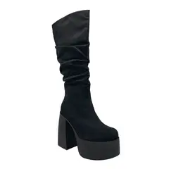 DINASTELLA - Bota para mujer estilo corrugado y platadorma alta Negro...