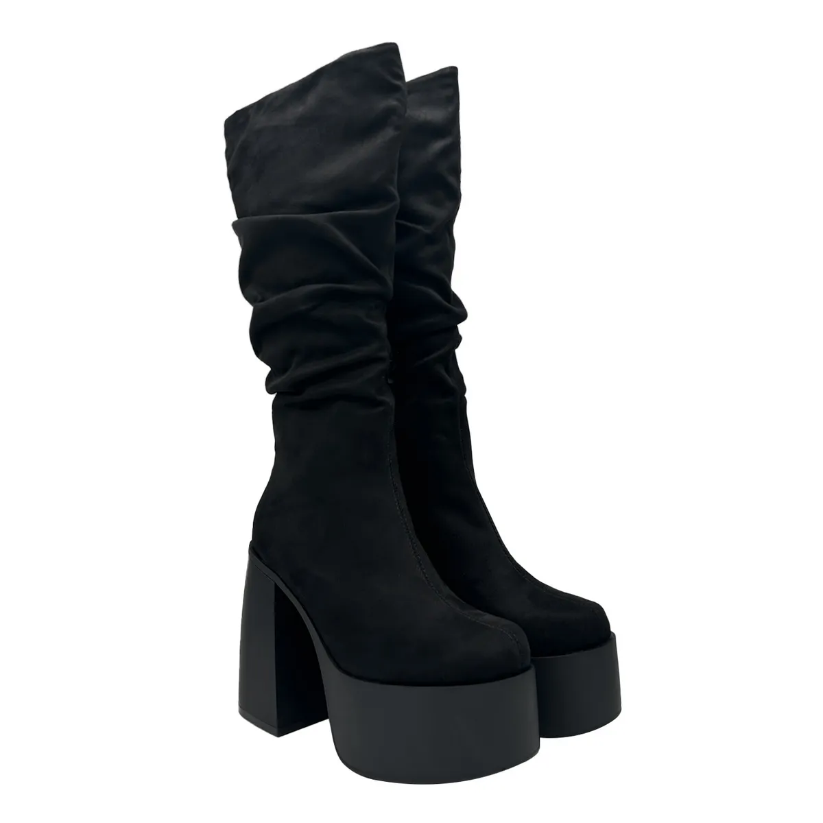 DINASTELLA - Bota para mujer estilo corrugado y platadorma alta Negro