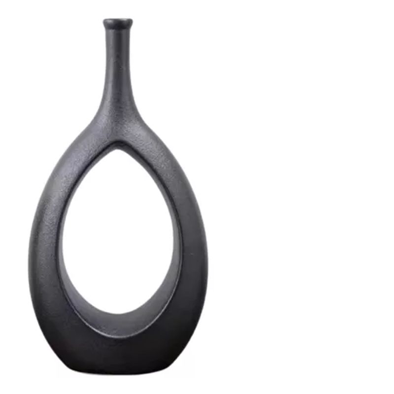 GENERICO - Florero Céramica Botella Con Cuerda 35cm NEGRO