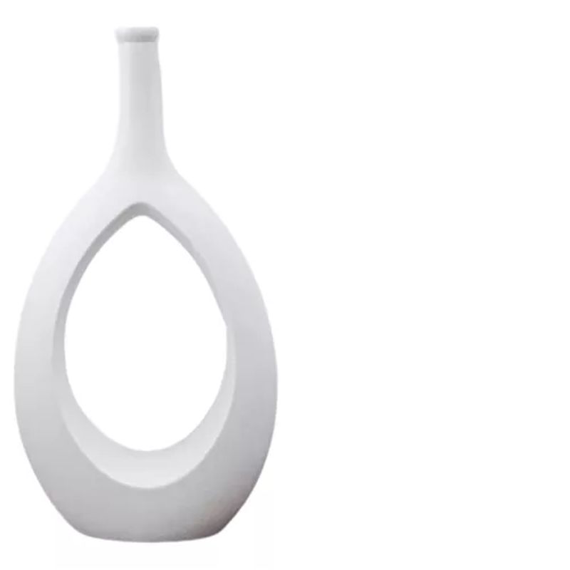 GENERICO - Florero Céramica Botella Con Cuerda 35cm BLANCO