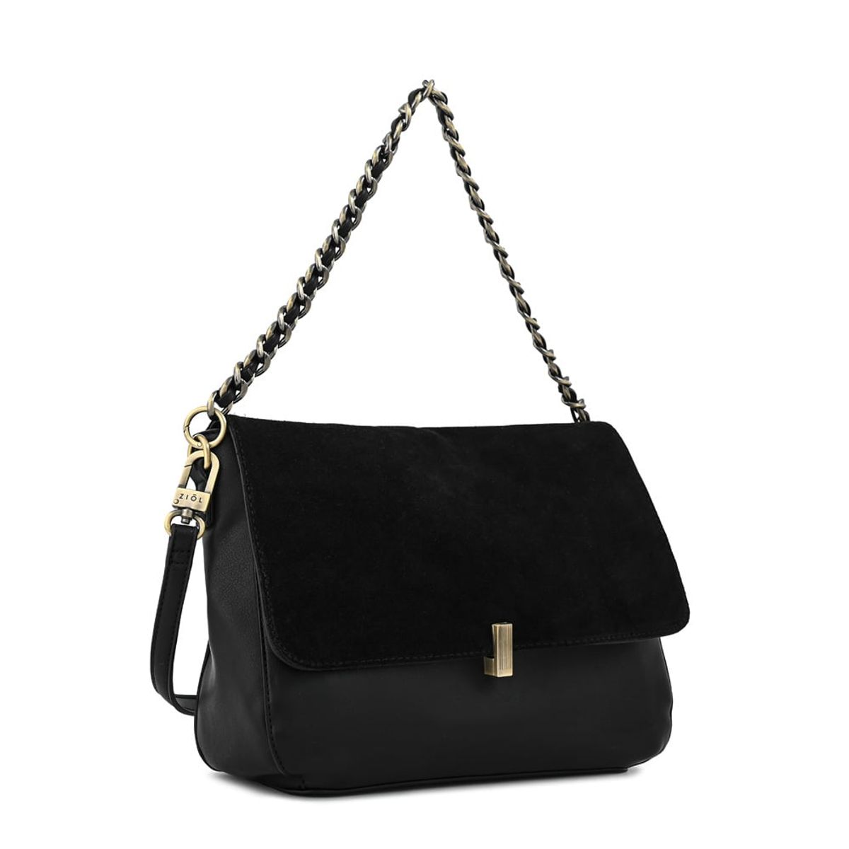 ZIOL - Cartera bandolera con tapa doris mediana negro especial