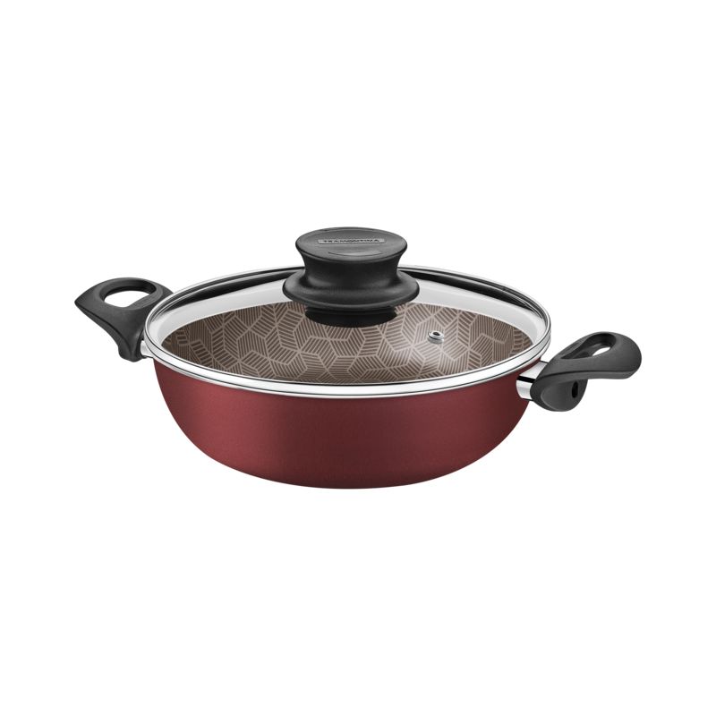 TRAMONTINA - Arrocera Tramontina Paris en Aluminio con Revestimiento Interno y Externo Antiadherente Starflon Max Rojo con Tapa de Vidrio 24 cm 2,8 L