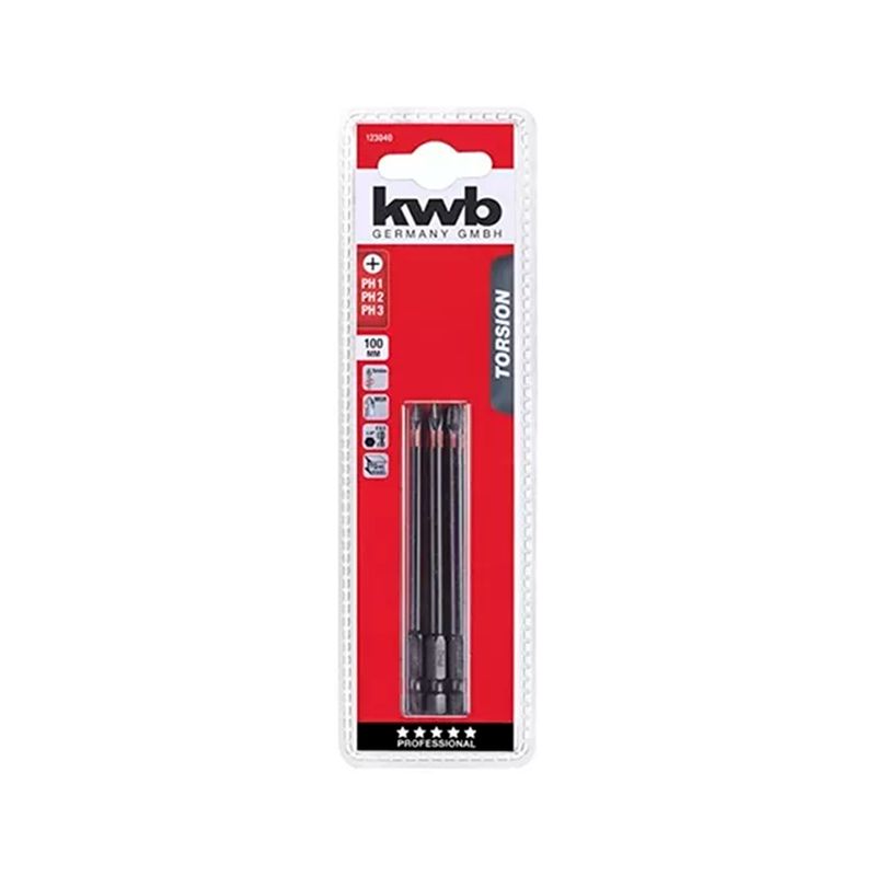 KWB - Set 3 Puntas Phillips Torsion 100mm Kwb 123040