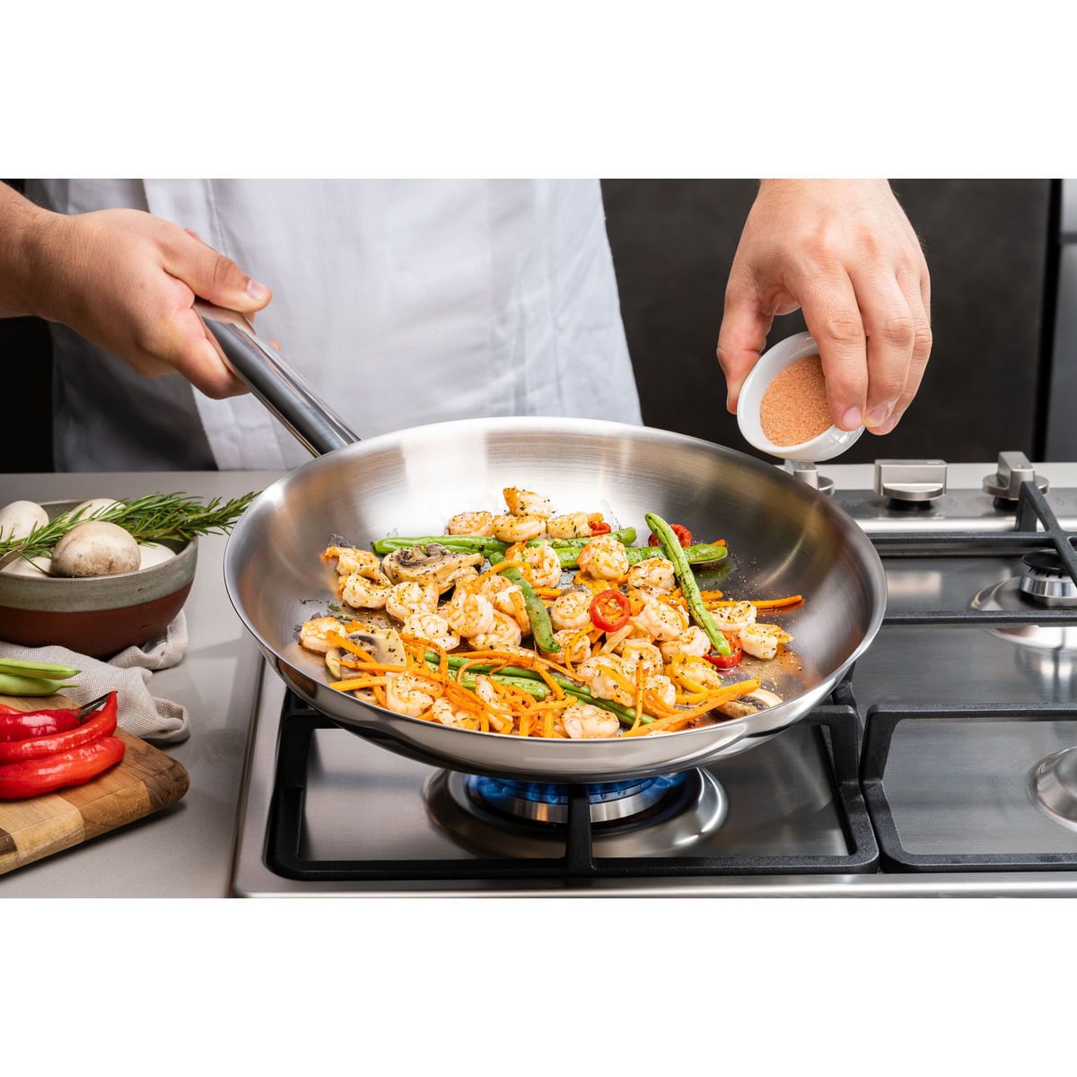 TRAMONTINA - Sartén Tramontina Professional raso de acero inoxidable fondo triple con mango 30 cm 2,9 L