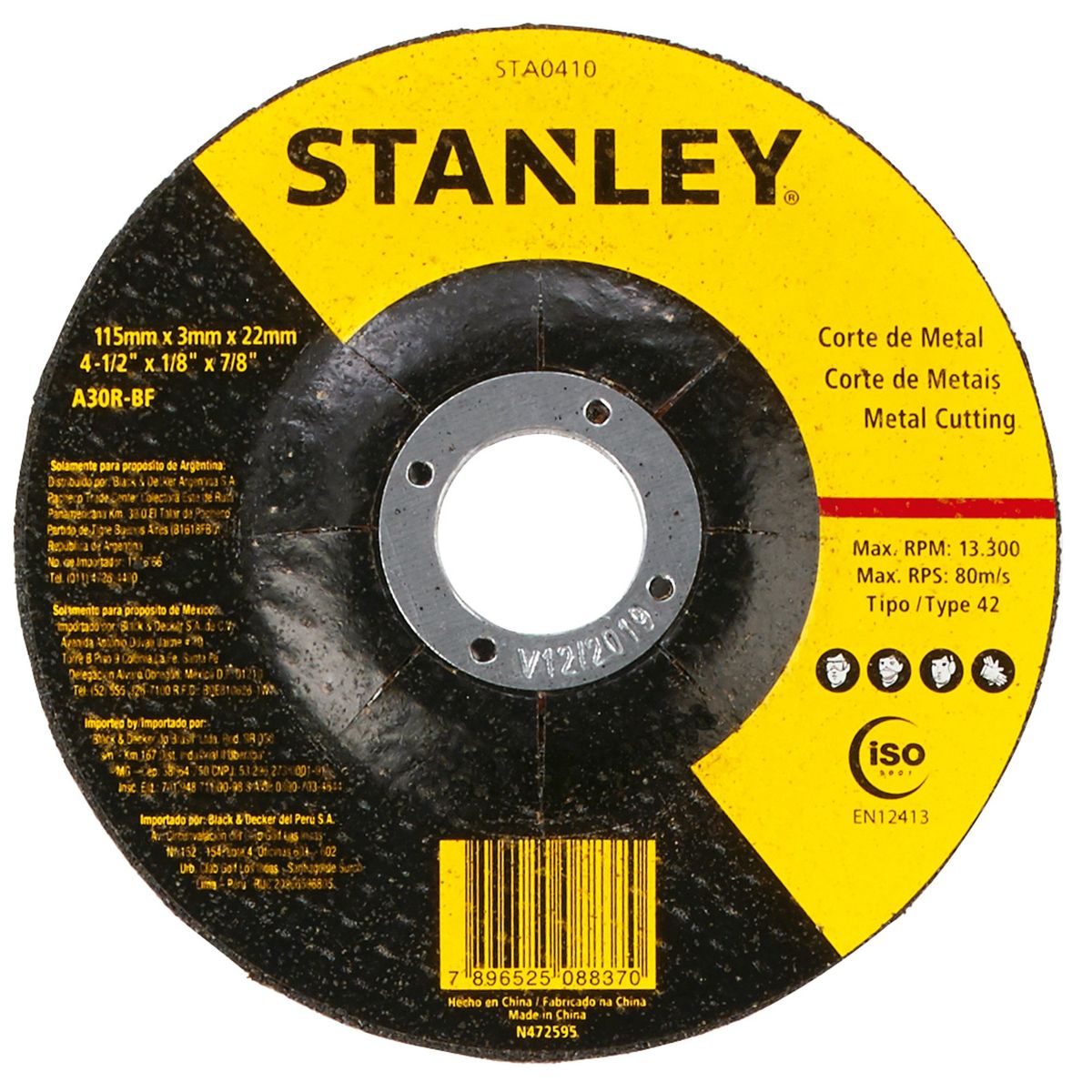 STANLEY - Disco corte metal 4,5' eje 7/8' Stanley STA0410