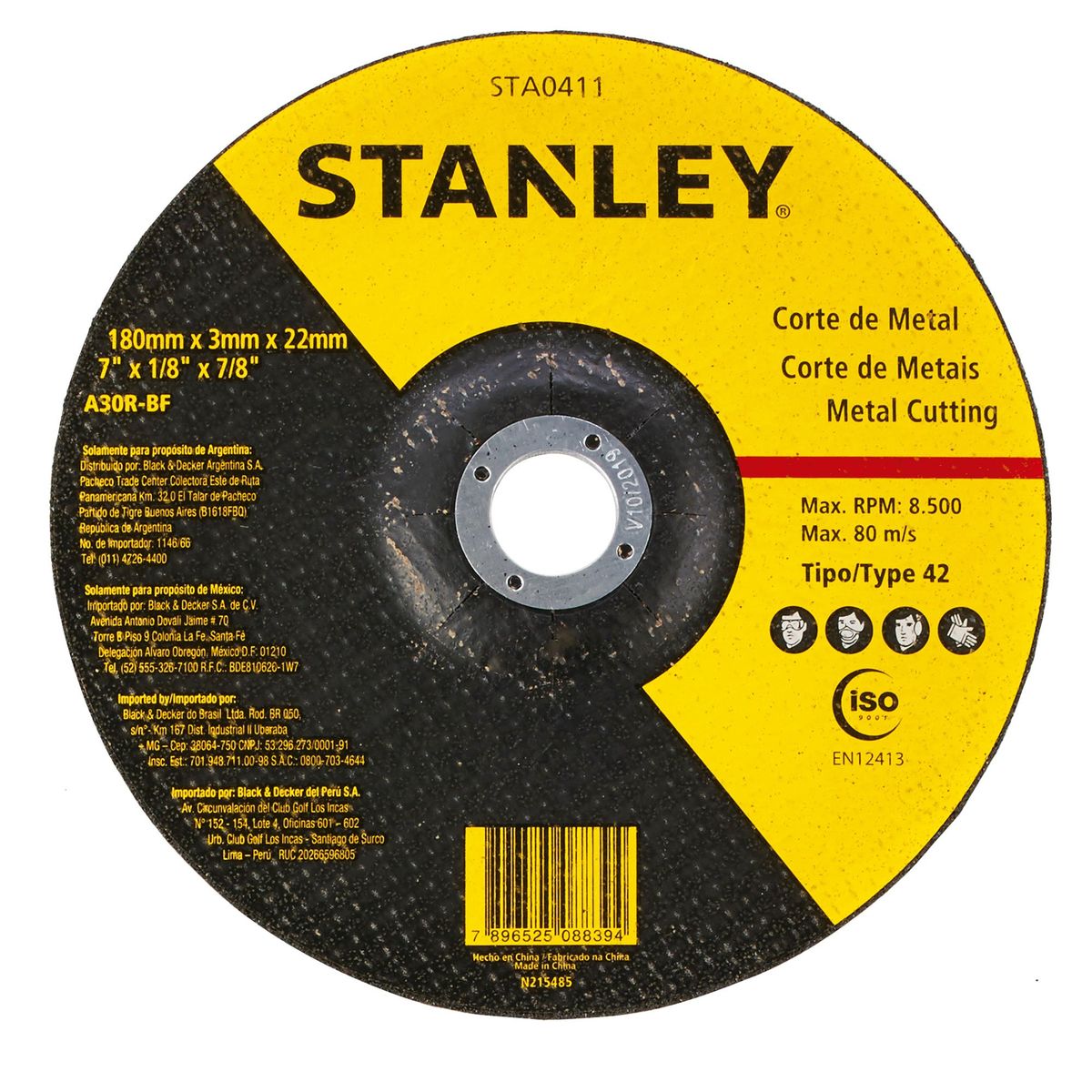 STANLEY - Disco corte metal 7' eje 7/8' Stanley STA0411