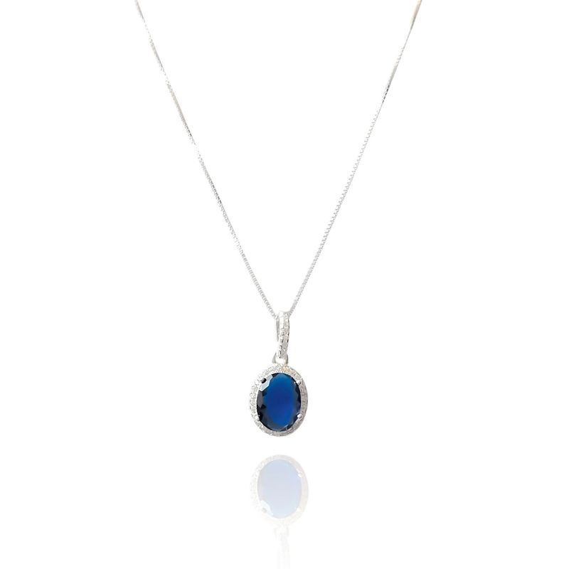 ANDREA COGGIOLA JOYAS - Collar Lady Circón Óvalo Azul Blanco Plata Fina 925