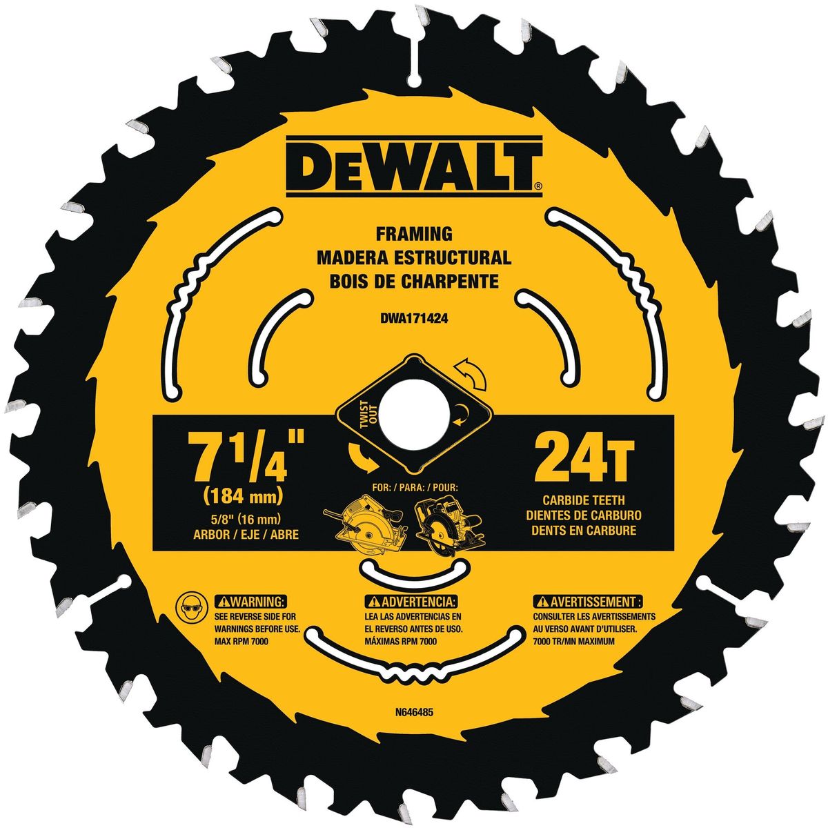 DEWALT - Disco de sierra 7 1/4" (184mm) DEWALT DWA171424