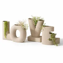 GENERICO - Pack 4 Floreros Cerámica Love BLANCO