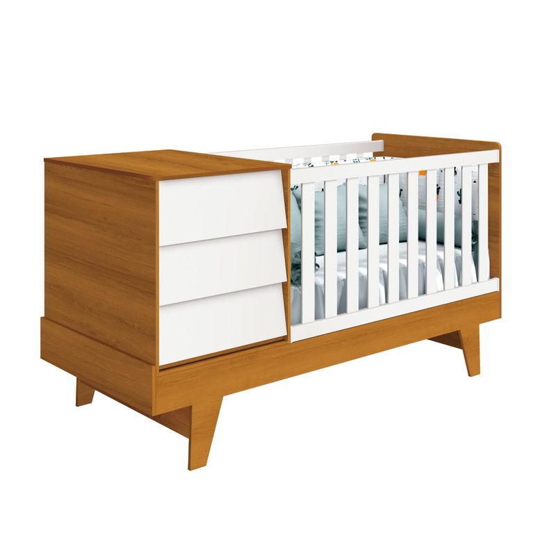 KIDSCOOL - CUNA 3 EN 1 CON COMODA NOAH PRINCE BLANCO CARAMELO