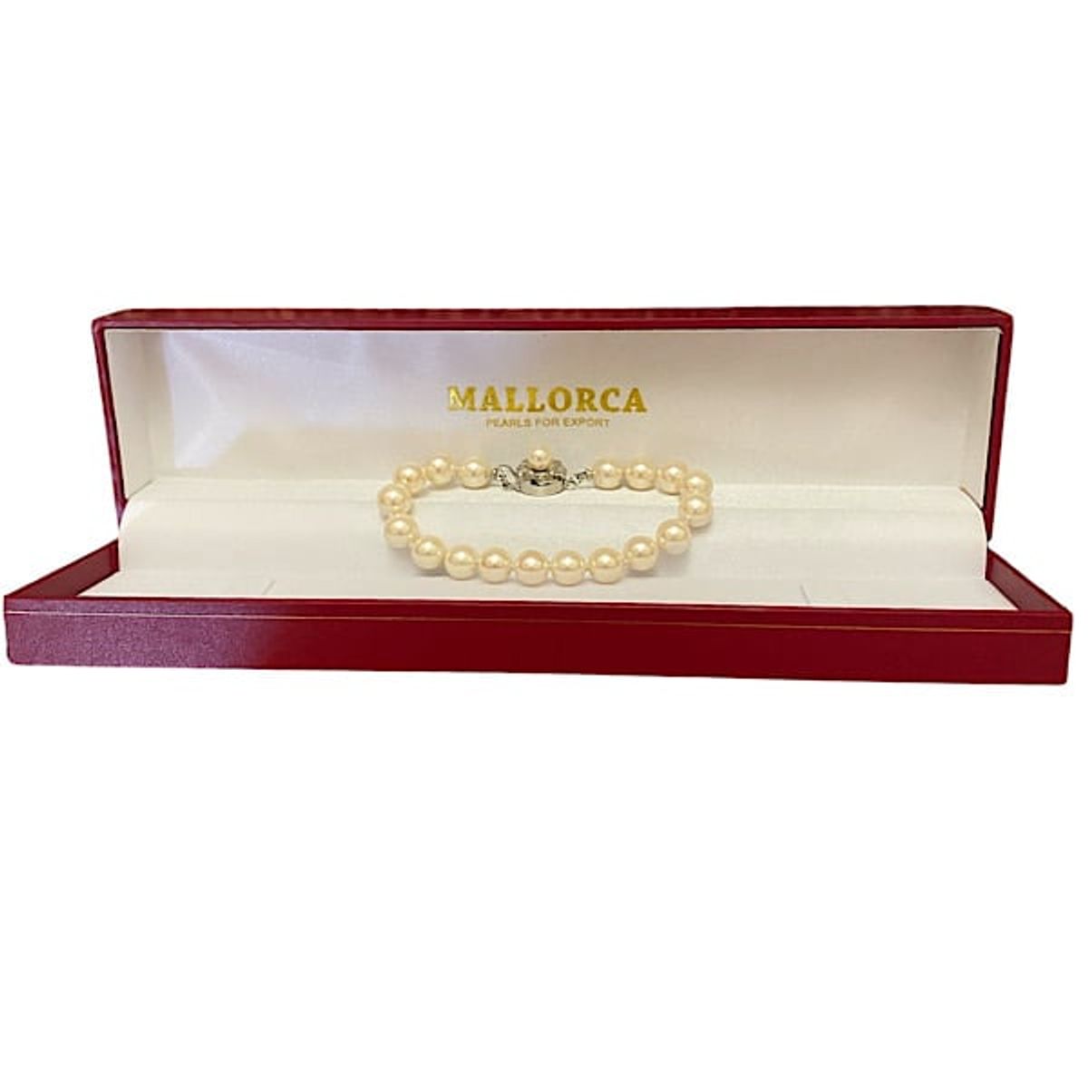 MALLORCA - PULSERA PERLAS DE MALLORCA  8MM. DE DIÁMETRO BROCHE FLOR PLATEADO.