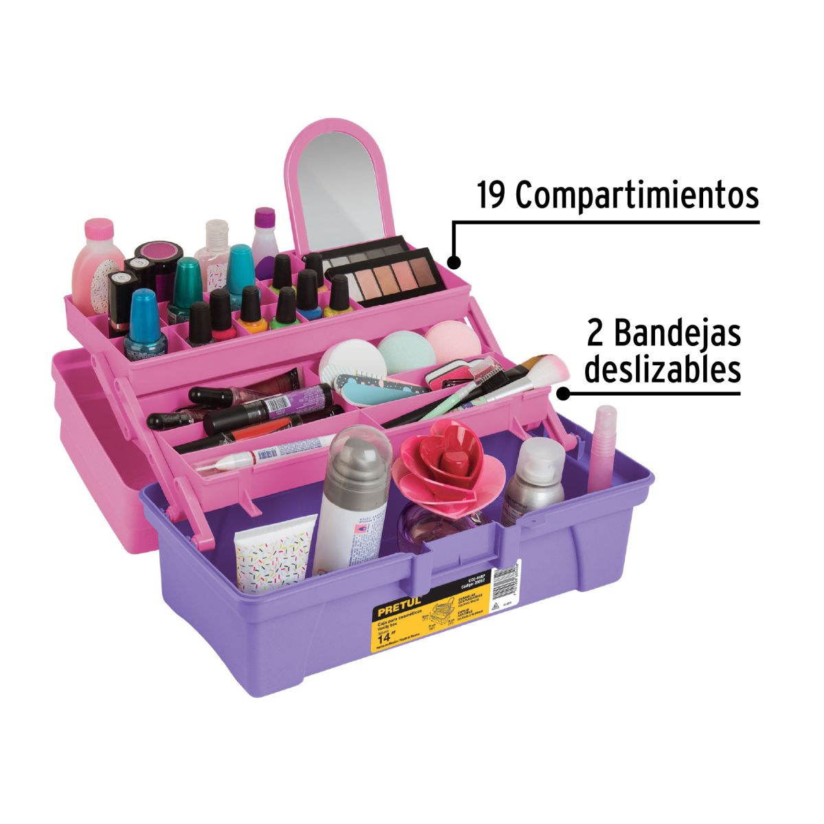 PRETUL - Caja Organizador Cosméticos, Maquillaje, Espejo 36 Cm