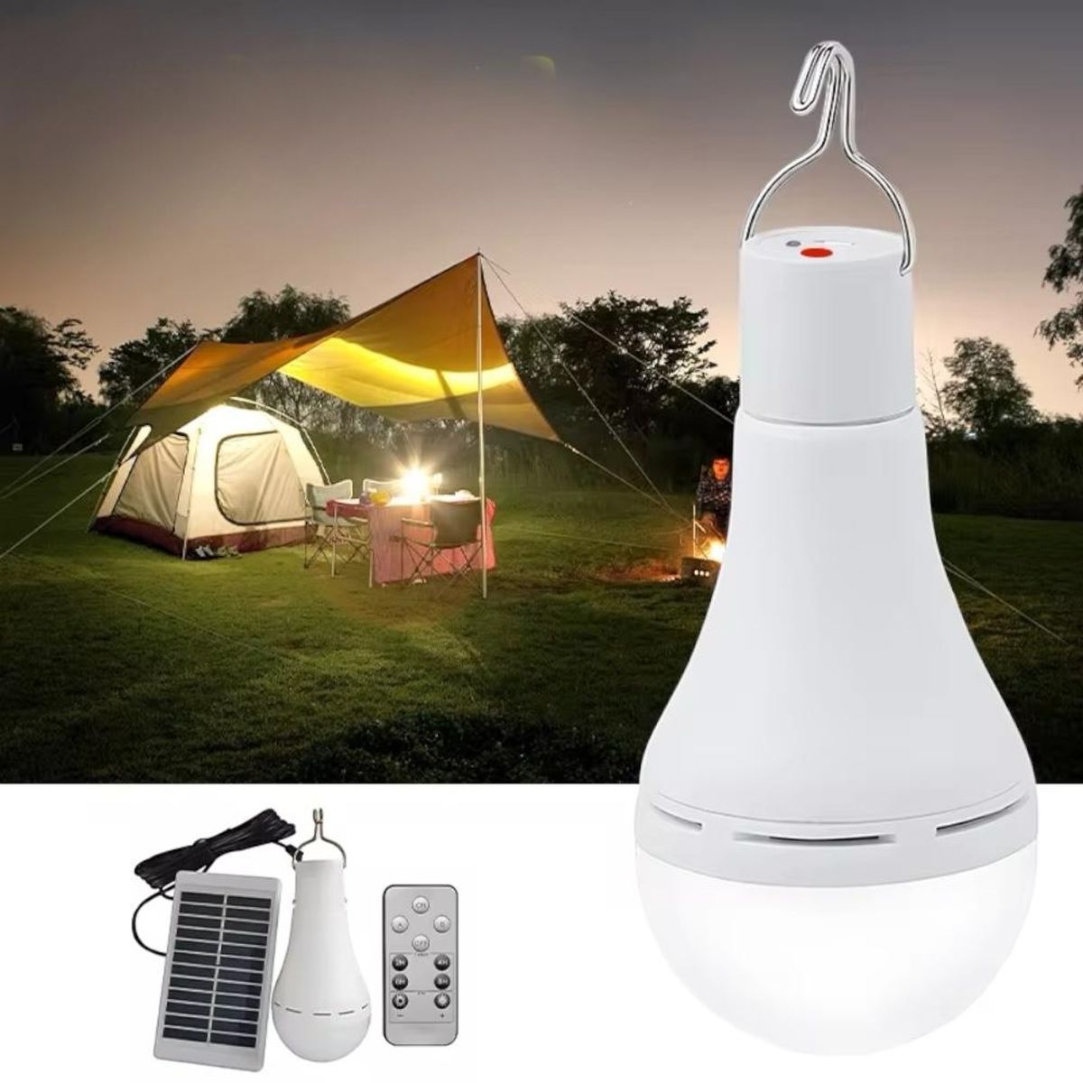 GENERICO - Ampolleta Led Recargable Usb Impermeable + Panel Solar