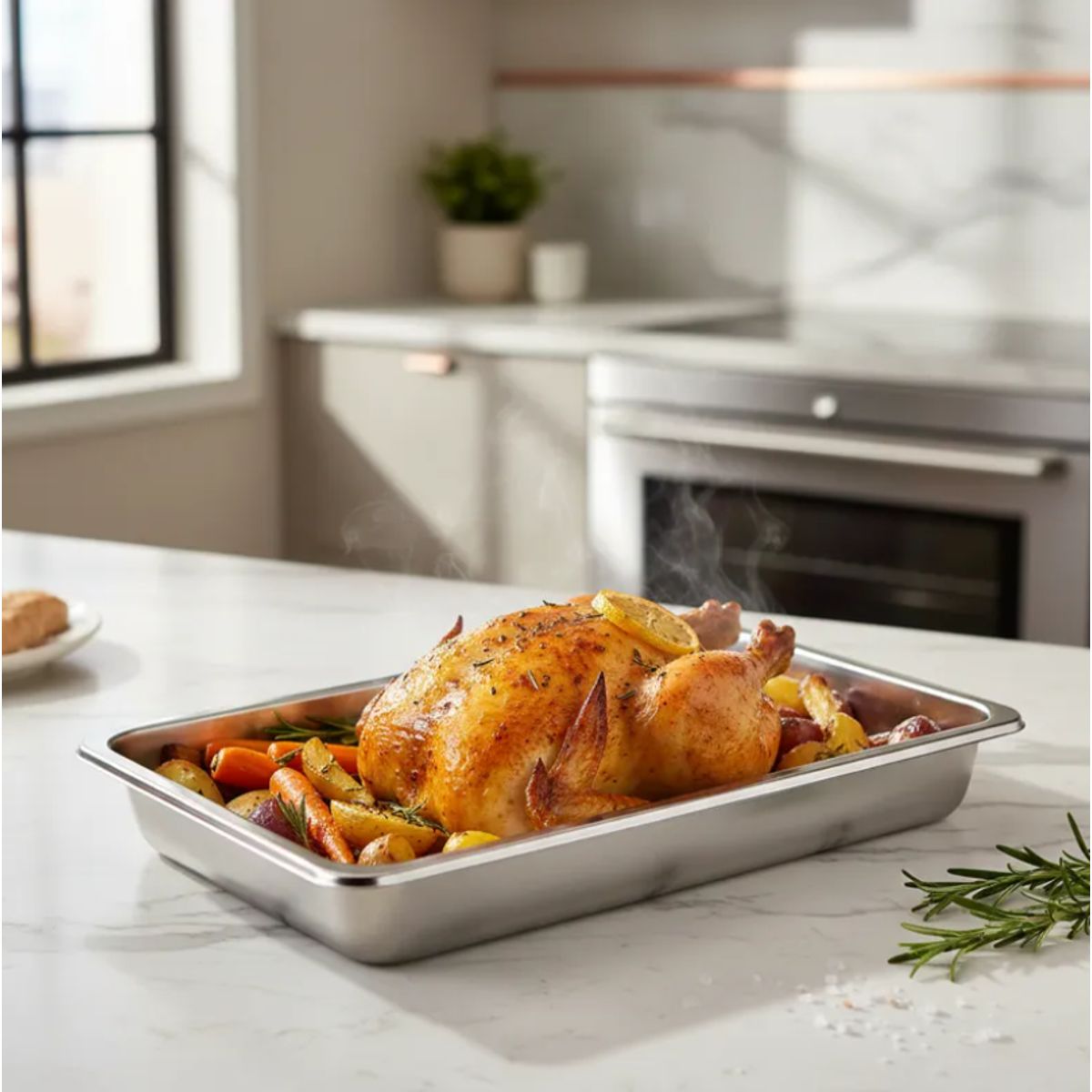 GENERICO - Bandeja Acero Inoxidable Gastronómica Rectangular 50x35x7cm