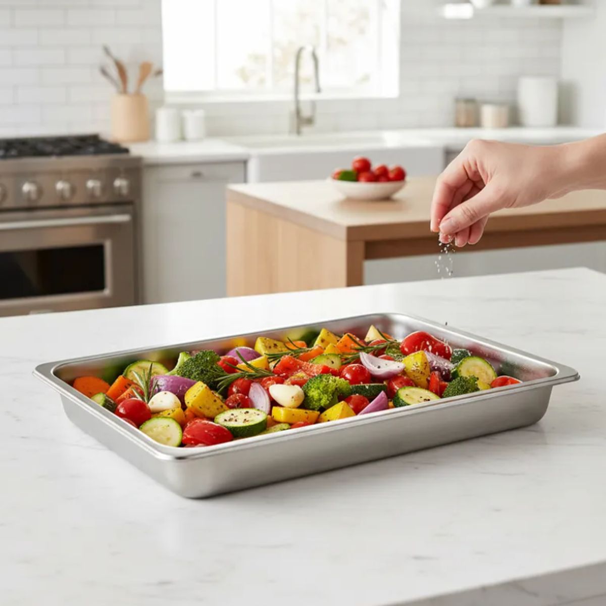 GENERICO - Bandeja Acero Inoxidable Gastronómica Rectangular 50x35x7cm
