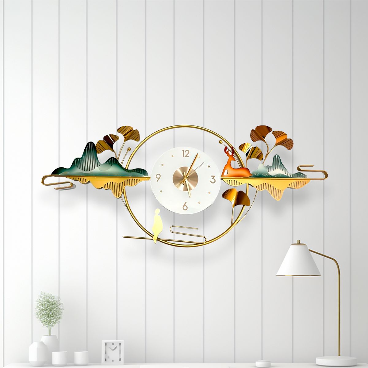 GENERICO - Reloj de Muro Diseño Atardecer con Venado Metálico