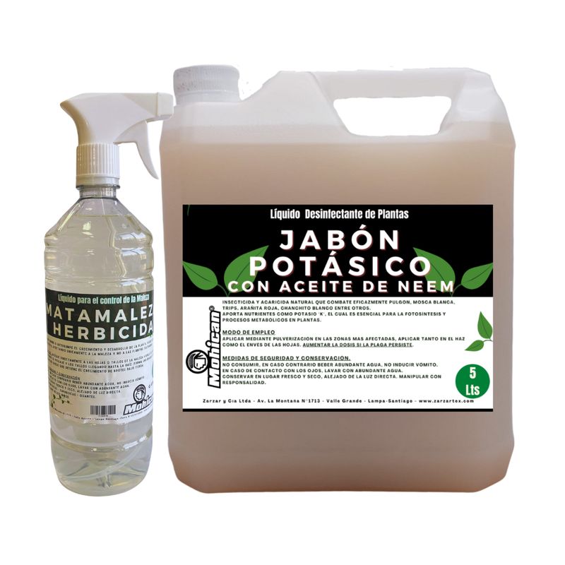 MOHICAN - JABÓN POTÁSICO CON NEEM 5L + MATAMALEZA HERBICIDA 1L MOHICAN