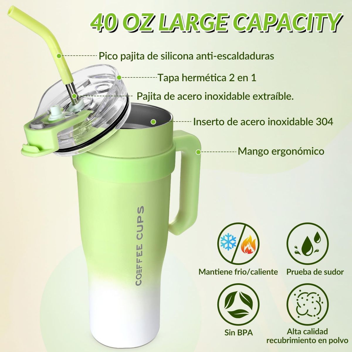 GENERICO - Vaso Térmico Mug De Acero Inoxidable 1.2 L Con Frio Y Calor Verde