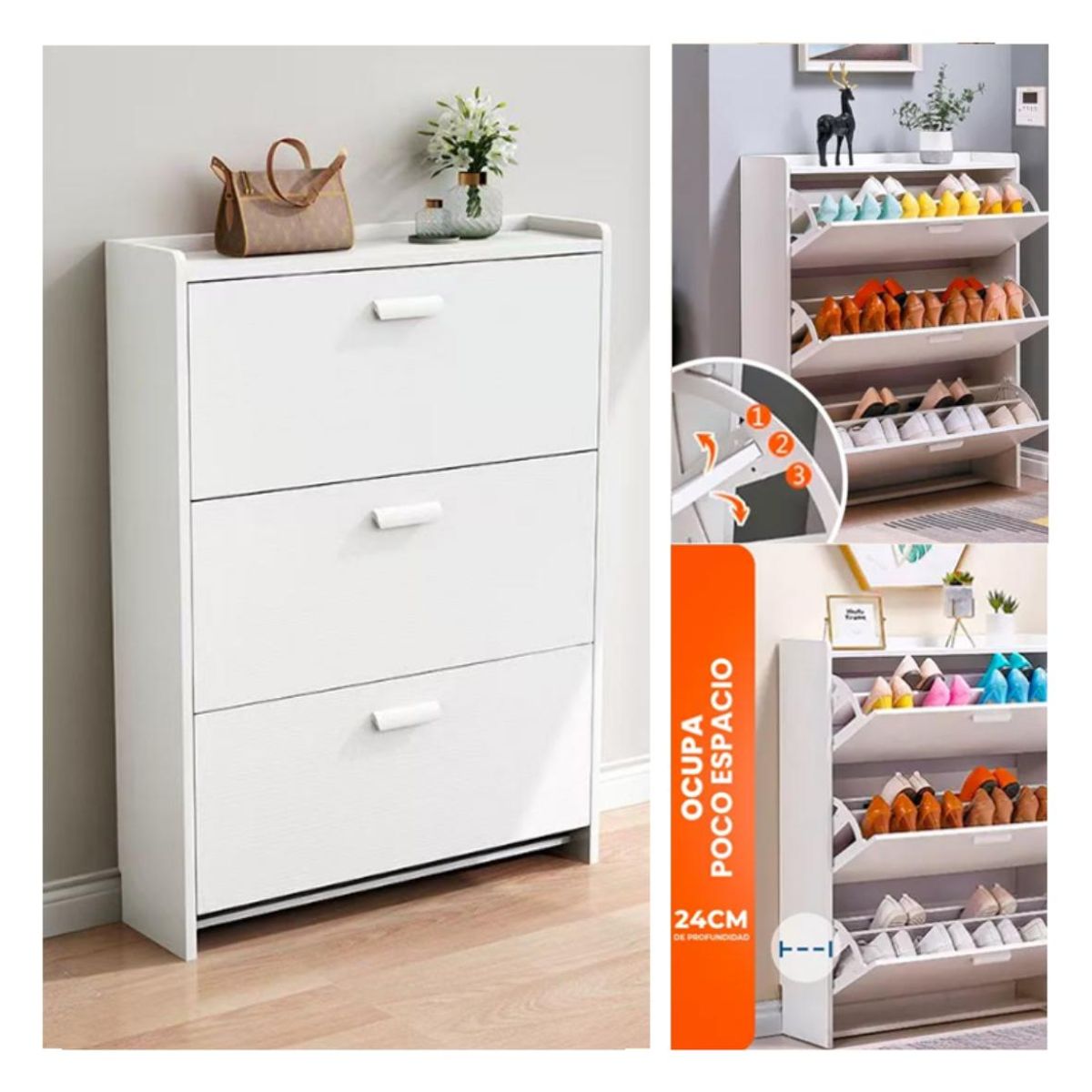 ACTUAL - Zapatero 3 Puertas Organizador de Calzado Estilo Moderno 107x65x24