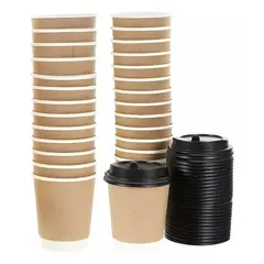 Pasteleria - X50 Vaso Cafe Kraft Vasos Desechables Doble Pared Ctapa 8oz
