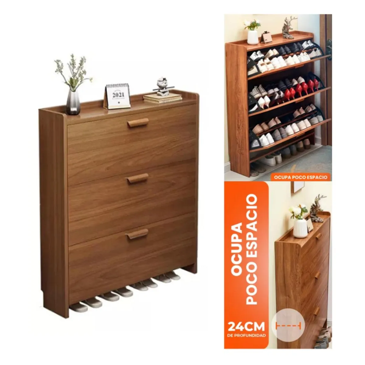 ACTUAL - Zapatero 3 Puertas Organizador de Calzado Estilo Moderno 107x65x24