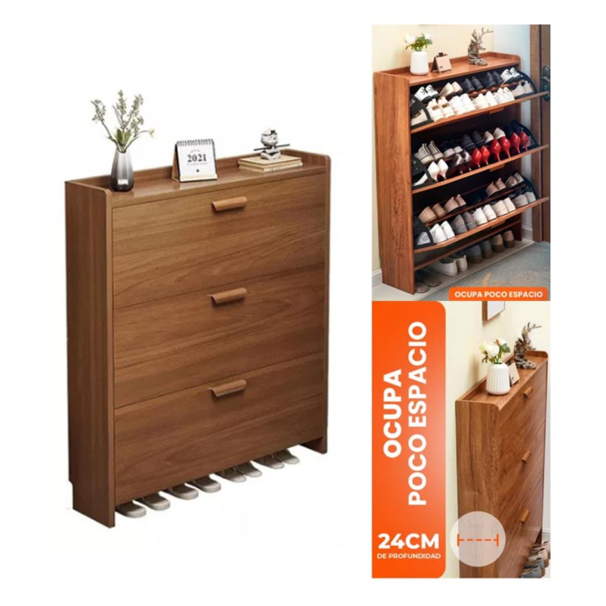 ACTUAL - Zapatero 3 Puertas Organizador de Calzado Estilo Moderno 107x65x24