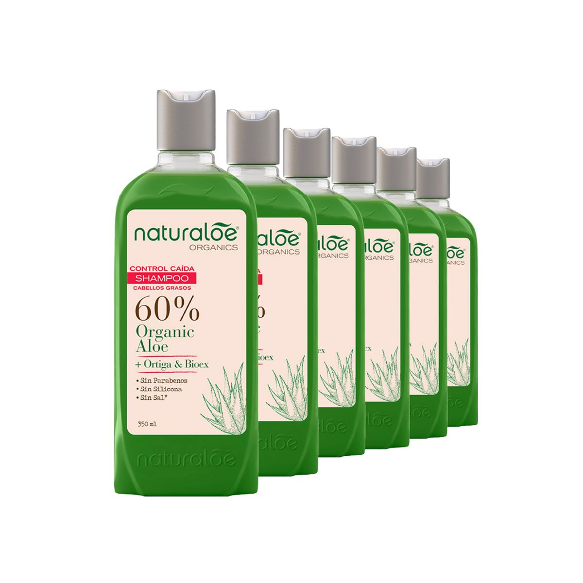 NATURALOE - Pack 6 Shampoo Naturaloe Control Caída Graso 350ml