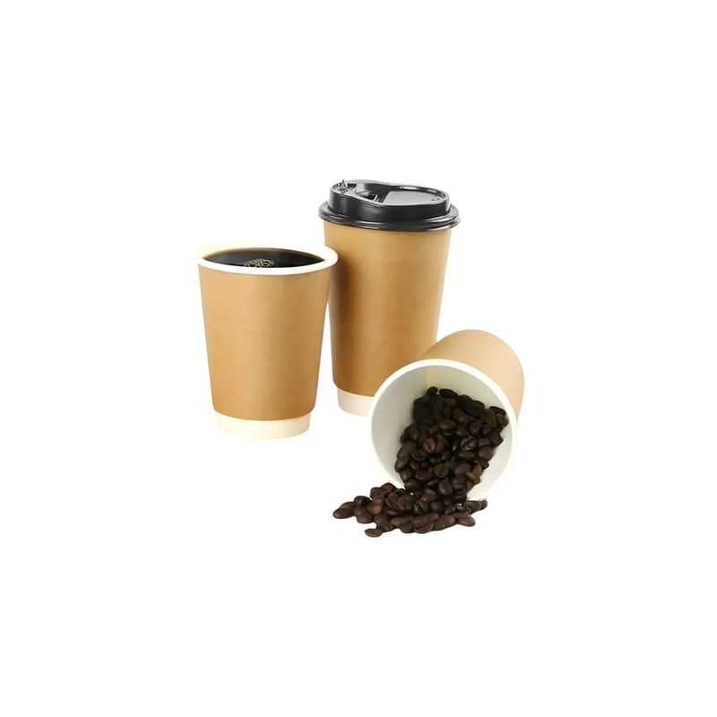 Pasteleria - 25 Vasos Desechables Vaso Cafe Kraft Doble Pared C/tapa 12oz
